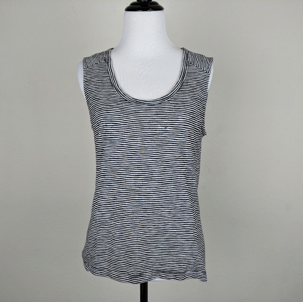Athleta Tank Top Active Striped Knit Athletic Athleisure Sporty Black White